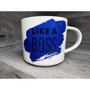 Like a Boss Coffee Mug Cup Large Threshold Porcelain Gold Blue on White